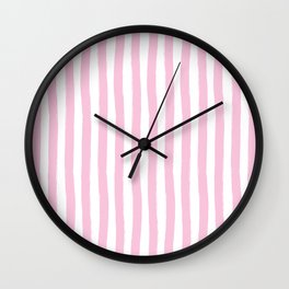 Pink and White Cabana Stripes Palm Beach Preppy Wall Clock