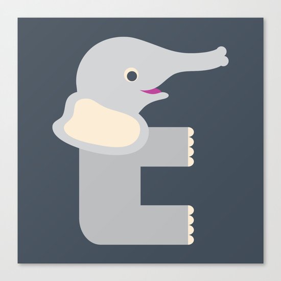 Letter E // Animal Alphabet // Elephant Monogram Canvas Print