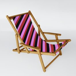 [ Thumbnail: Violet, Red & Black Colored Lines/Stripes Pattern Sling Chair ]