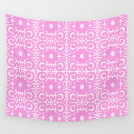 Spring Retro Daisy Lace Pink on White Wall Tapestry