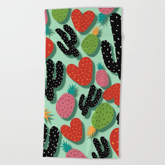 Cactus Love and Pineapples Beach Towel