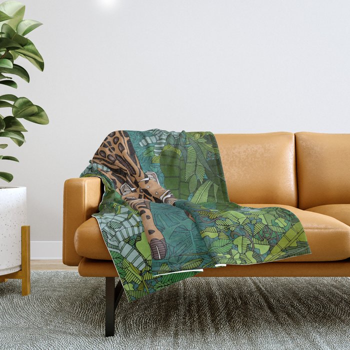 ocelot jungle green Throw Blanket
