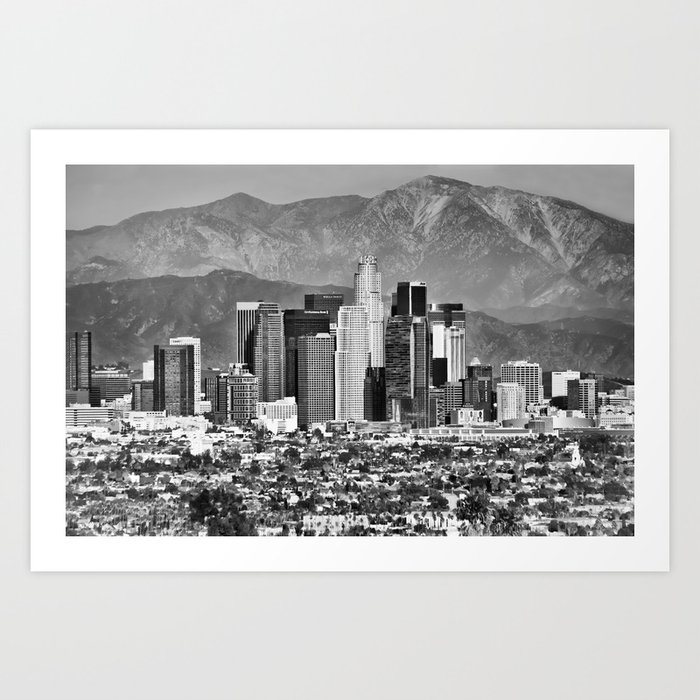 Los angeles california skyline black and white art print Los angeles california skyline black and white art print