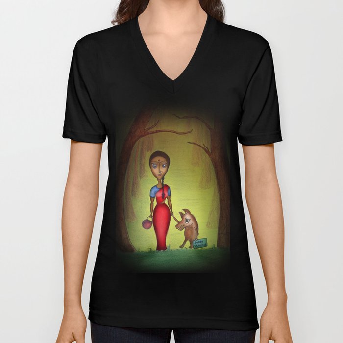 Red Riding Hood and the Little Bad Wolf V Neck T Shirt