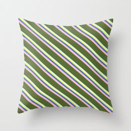 [ Thumbnail: Colorful Yellow, Royal Blue, Pink, Dark Olive Green, and Light Cyan Colored Lined/Striped Pattern Throw Pillow ]
