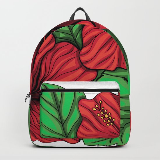 Bouquet of hibiscus flower and tropical leaves Backpack