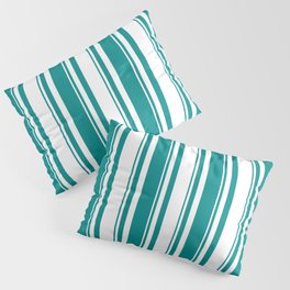 [ Thumbnail: White & Dark Cyan Colored Striped/Lined Pattern Pillow Sham ]