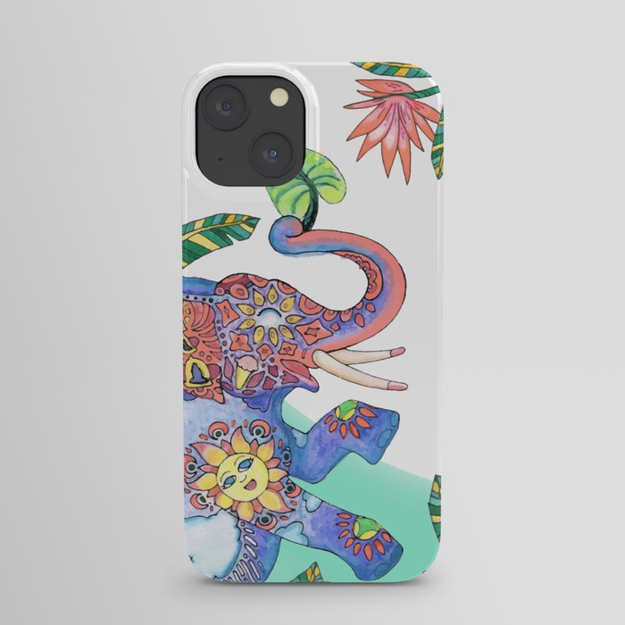 The Happy Elephant - Turquoise iPhone Case