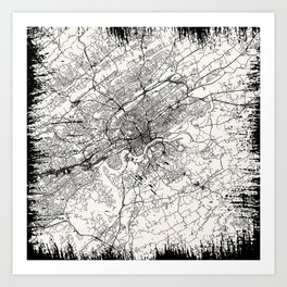 USA, Knoxville - black and white city map Art Print