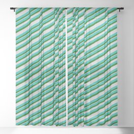 [ Thumbnail: Light Sea Green, Dark Green & Light Gray Colored Stripes Pattern Sheer Curtain ]