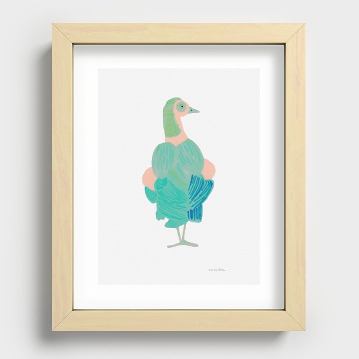 Elegant Bird - Emerald and White Recessed Framed Print