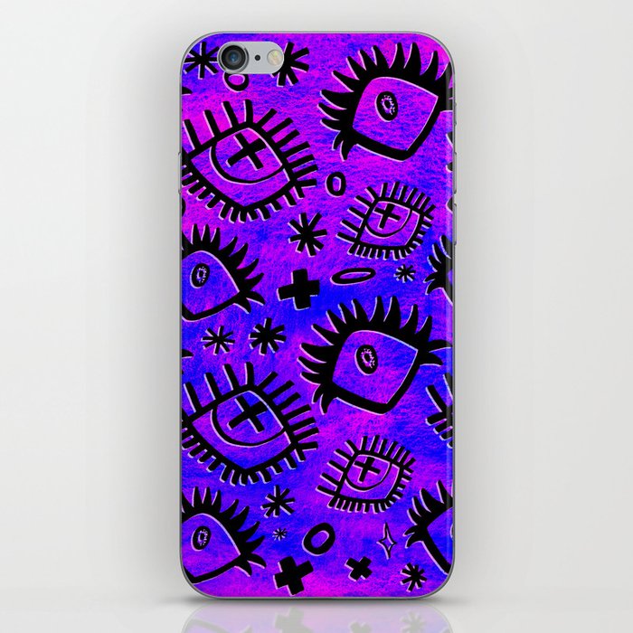 Weird Alternative Eyes and Doodles Watercolor Abstract (purple) iPhone Skin