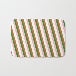 [ Thumbnail: Orchid, Chocolate, Forest Green, Light Pink & Mint Cream Colored Striped/Lined Pattern Bath Mat ]