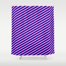 [ Thumbnail: Blue and Violet Colored Pattern of Stripes Shower Curtain ]
