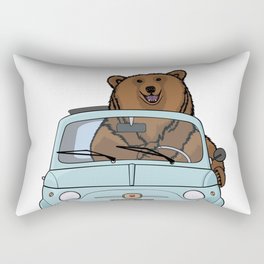 A smiling bear driving a small light blue car Rectangular Pillow