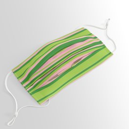 [ Thumbnail: Forest Green, Green, and Light Pink Colored Lined Pattern Face Mask ]