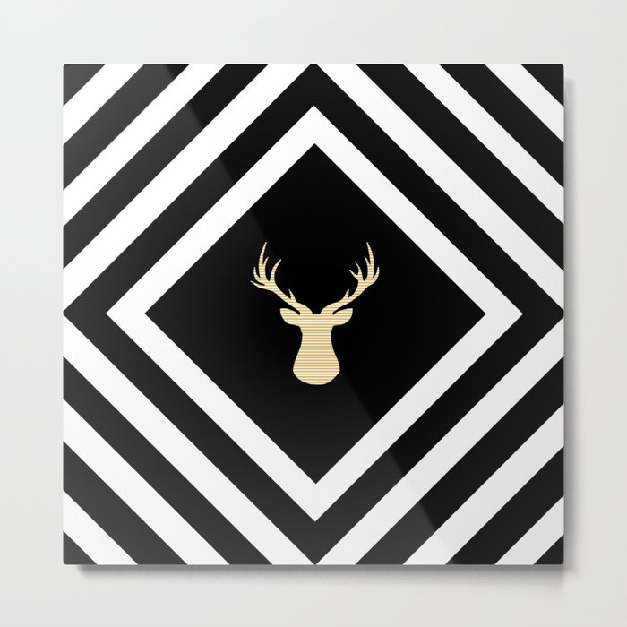 Abstract geometric pattern - Deer - black, beige and white. Metal Print