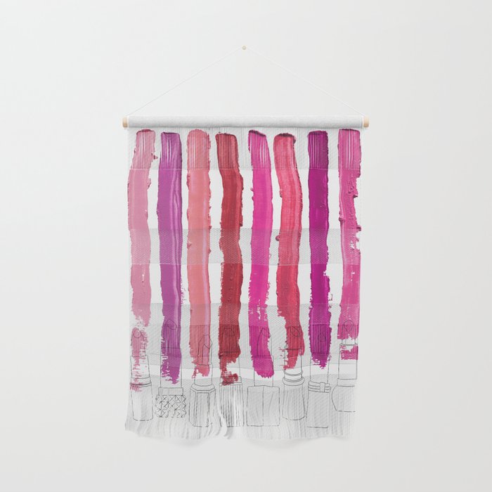 Lipstick Stripes - Floral Fuschia Red Wall Hanging
