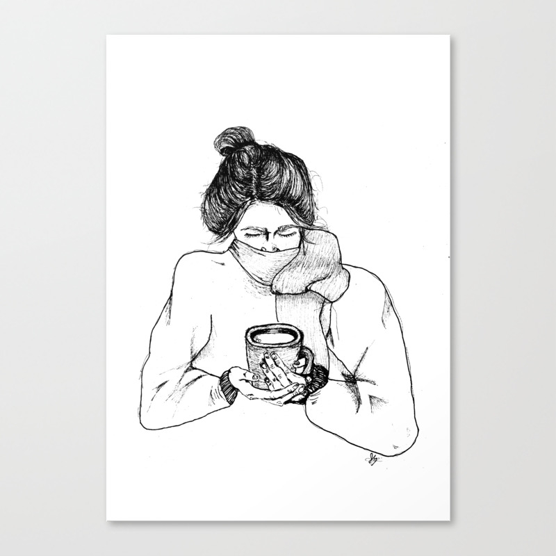 Coffee Line Art Print Girl Wall Art Let S Stay Home Wall Decor