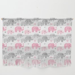 Pink Gray Elephant Baby Girl Nursery Wall Hanging