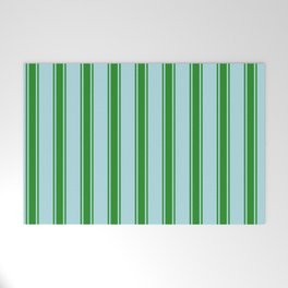[ Thumbnail: Powder Blue and Forest Green Colored Stripes Pattern Welcome Mat ]