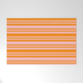 [ Thumbnail: Pink & Dark Orange Colored Lined Pattern Welcome Mat ]