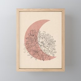 Terracotta and blush pink abstract moon and floral art Framed Mini Art Print