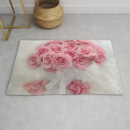 Pink Roses White Roses Shabby Chic Romantic Floral Home Decor Rug