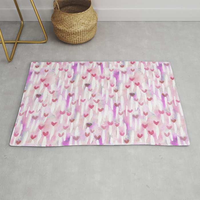 Pink Watercolor Hearts for Her Rug