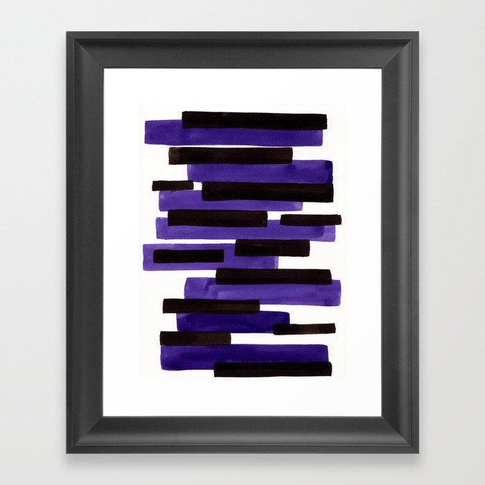 Purple Primitive Stripes Mid Century Modern Minimalist Watercolor Gouache Painting Colorful Stripes Framed Art Print By Enshape