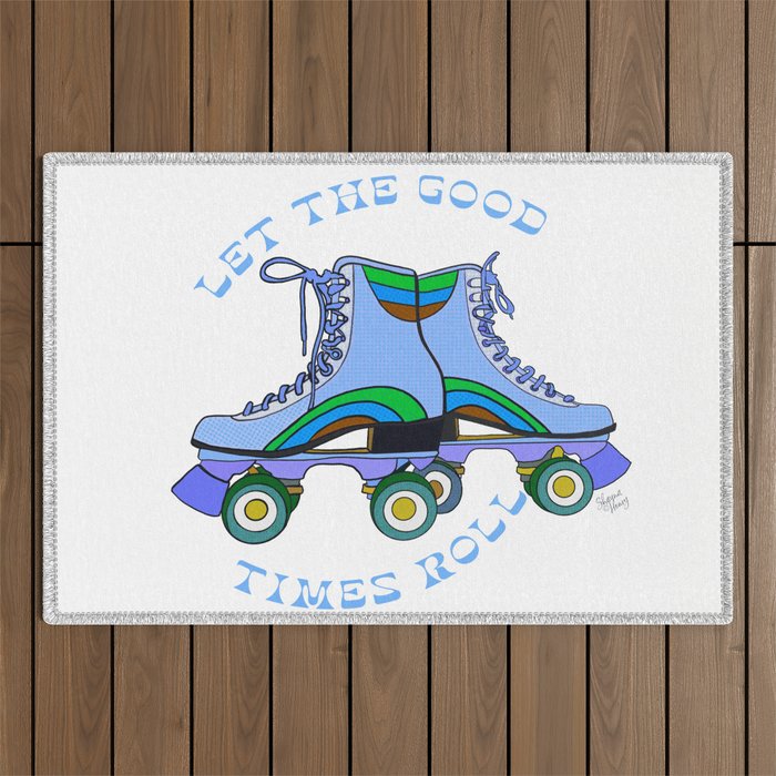 Retro Rainbow Roller Skates Let The Good Times Roll B Outdoor Rug