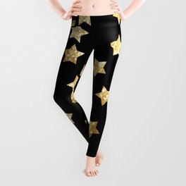 Geometric sparkle seamless pattern with gold glitter stars Leggings