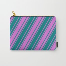 [ Thumbnail: Orchid and Teal Colored Stripes/Lines Pattern Carry-All Pouch ]