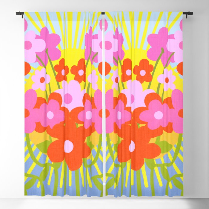 Sunny Spring Flowers Ombre Blue Blackout Curtain