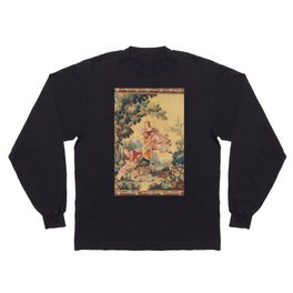 Antique 19th Century Girl On The Swing French Aubusson Tapestry Long Sleeve T-shirt