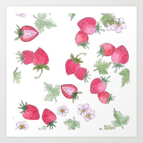 Watercolor . Strawberry on a White background . Art Print