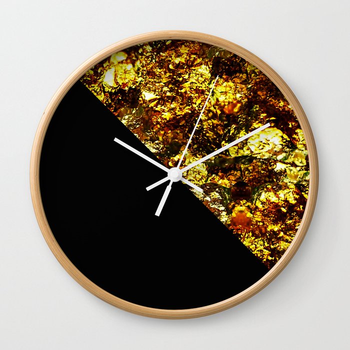 Golden Triangle - Abstract, geometric, Black And Gold Foil Artwork Wall Clock