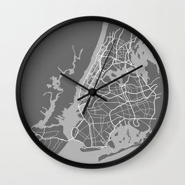 NY gray map Wall Clock