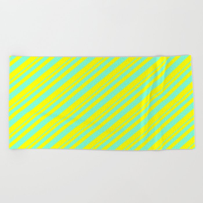 Aquamarine and Yellow Colored Lined/Striped Pattern Beach Towel