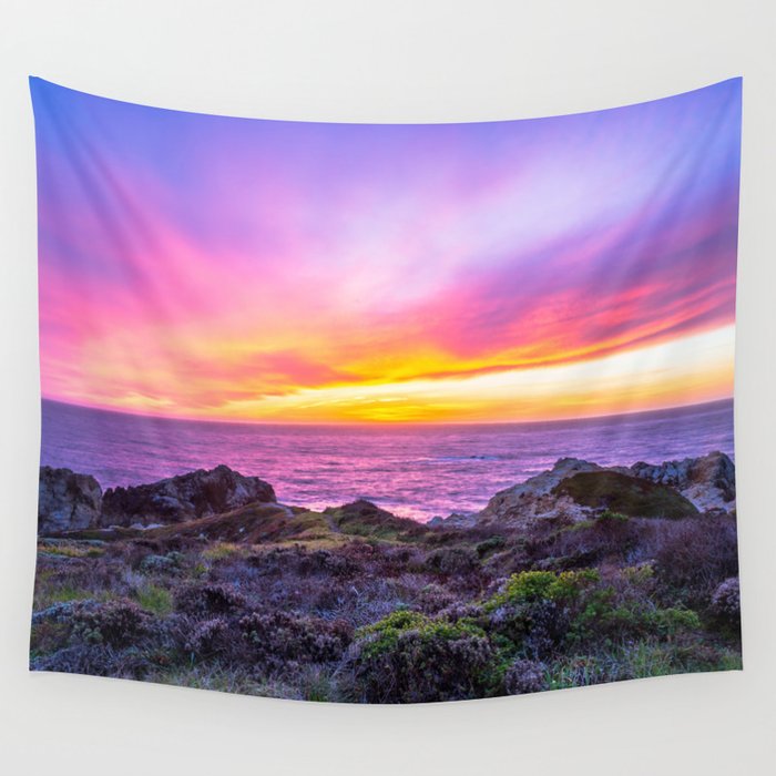 California Dreaming Brilliant Sunset in Big Sur Wall Tapestry