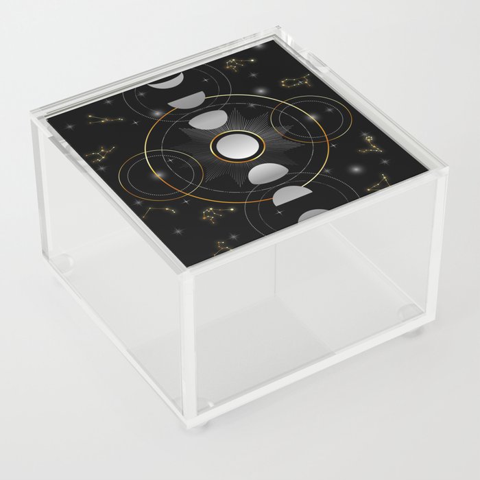 Constellations Moon phases stars and galaxy in night sky Acrylic Box