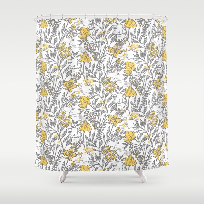 Creatures Of The Wood-Grey and White Shower Curtain