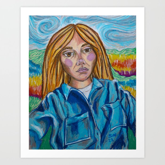 Windy Mindy - Woman in Nature with all the Blue Skies Art Print