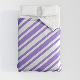 [ Thumbnail: Purple and Mint Cream Colored Pattern of Stripes Comforter ]