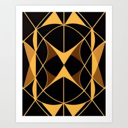 Gold And Black Geometric Abstract: Symmetrical Art Design Boho Art Art Print