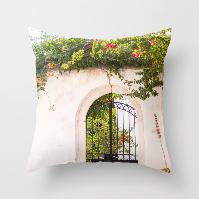 Flower Gate | Greek Scenery on the Island of Naxos | Gateway to the Garden | Travel & Nature Photography Throw Pillow
