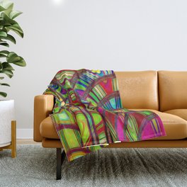 Colorful Neon Bright Abstract Line Art Throw Blanket