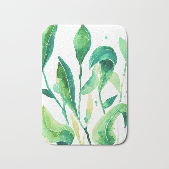 new water color leaves Bath Mat