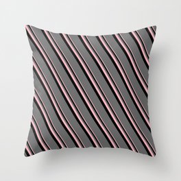 [ Thumbnail: Light Pink, Black, and Dim Gray Colored Lines/Stripes Pattern Throw Pillow ]