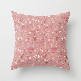 Dusty Rose Wildflowers Cottagecore Ditsy Floral Print Throw Pillow